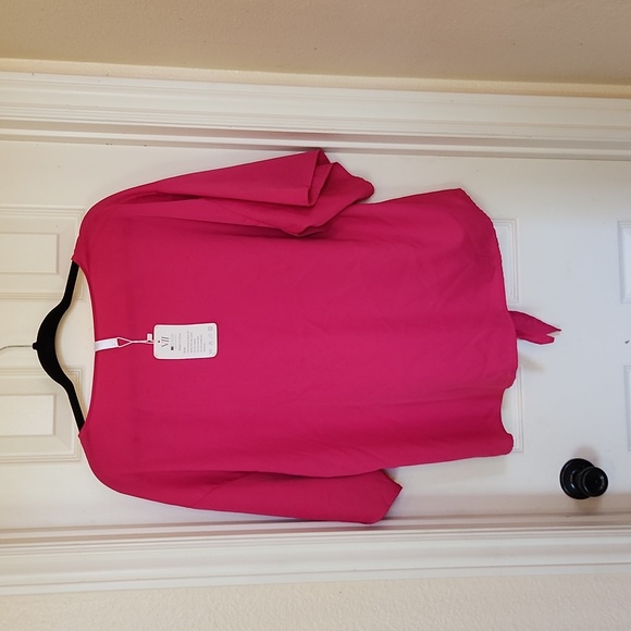 Womens Tie Front Chiffon Blouses V Neck Batwing Short Sleeve Top - Picture 6 of 6